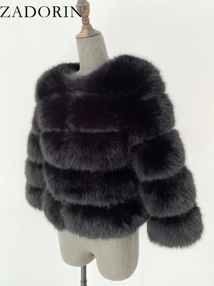ZADORIN S-6XL Mink Coat Winter Black White Faux Fur Coat Woman Elegant Fluffy Faux Fur Jacket Top Short Fur Coats Woman Clothing