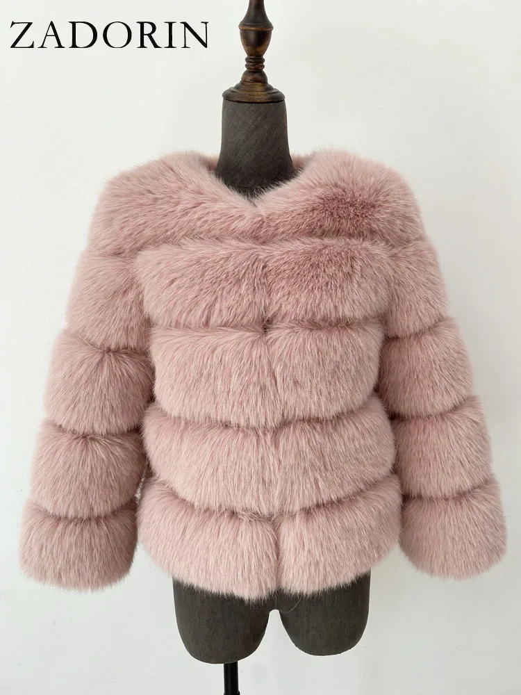 ZADORIN S-6XL Mink Coat Winter Black White Faux Fur Coat Woman Elegant Fluffy Faux Fur Jacket Top Short Fur Coats Woman Clothing