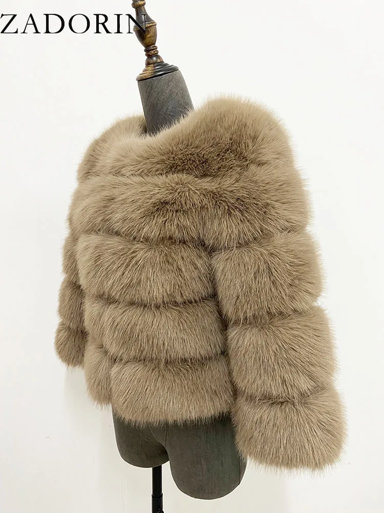ZADORIN S-6XL Mink Coat Winter Black White Faux Fur Coat Woman Elegant Fluffy Faux Fur Jacket Top Short Fur Coats Woman Clothing