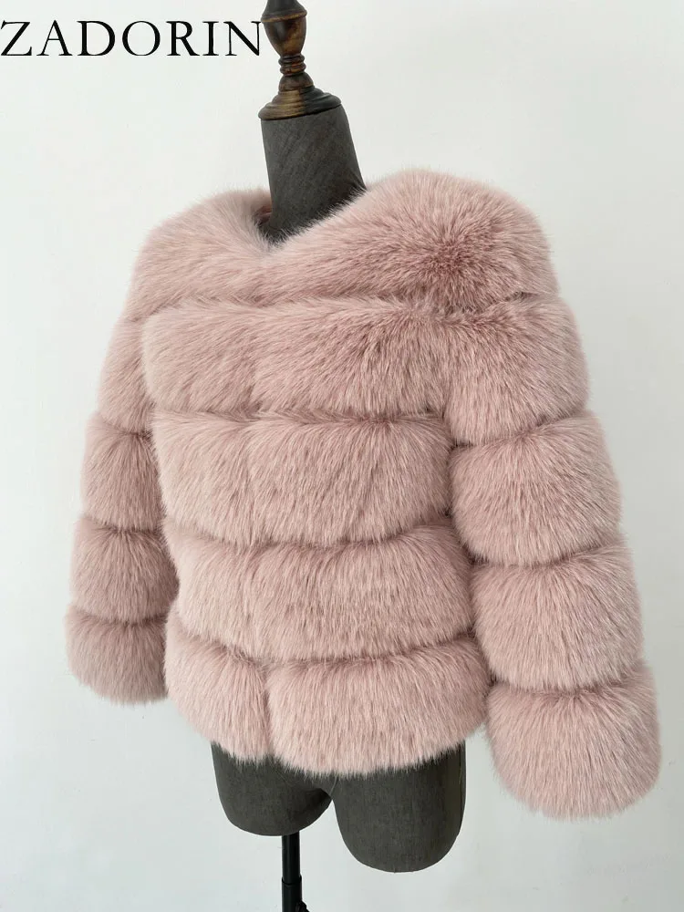 ZADORIN S-6XL Mink Coat Winter Black White Faux Fur Coat Woman Elegant Fluffy Faux Fur Jacket Top Short Fur Coats Woman Clothing
