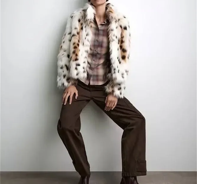 Women's faux fur coat Fall-Winter 2024 new animal-print faux fur top jacket Noble and elegant women's Coat Top