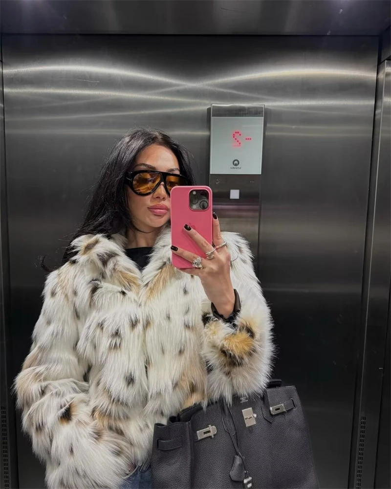 Women's faux fur coat Fall-Winter 2024 new animal-print faux fur top jacket Noble and elegant women's Coat Top