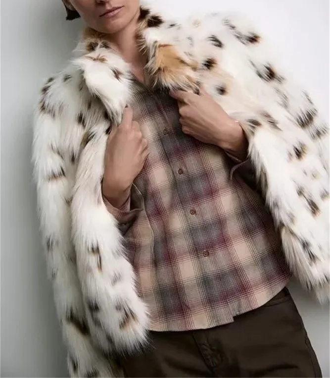 Women's faux fur coat Fall-Winter 2024 new animal-print faux fur top jacket Noble and elegant women's Coat Top