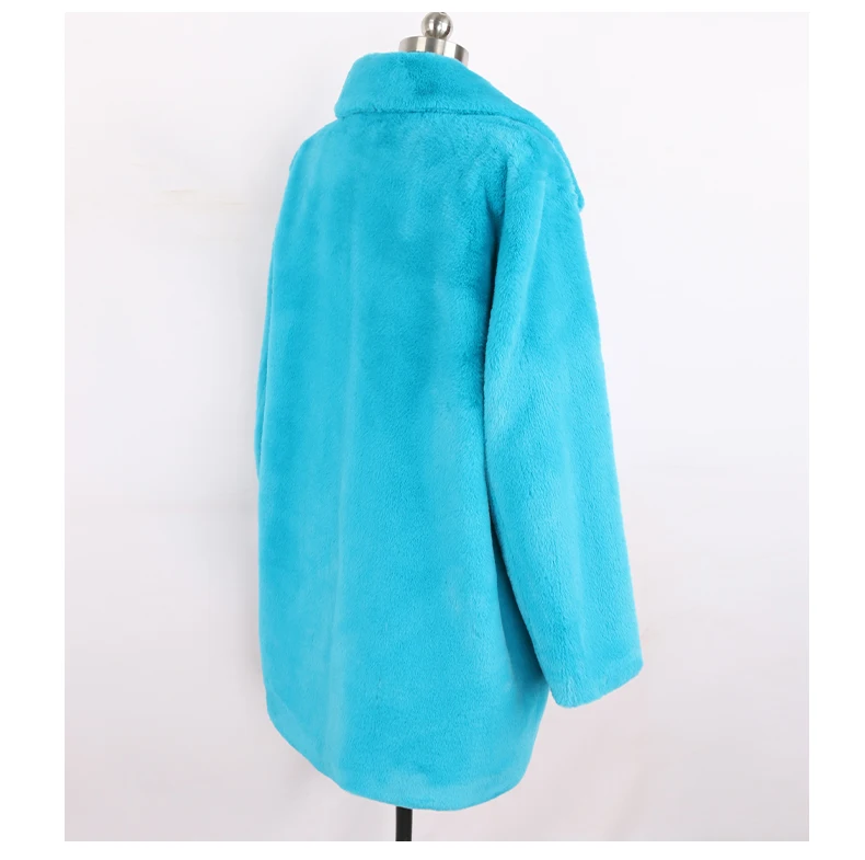Lautaro Winter Warm White Faux Fur Coat Women Long Sleeve Lapel Double Breasted Luxury Elegant Fluffy Fake Rabbit Fur Blazers