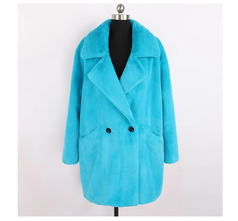 Lautaro Winter Warm White Faux Fur Coat Women Long Sleeve Lapel Double Breasted Luxury Elegant Fluffy Fake Rabbit Fur Blazers