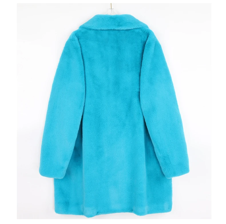 Lautaro Winter Warm White Faux Fur Coat Women Long Sleeve Lapel Double Breasted Luxury Elegant Fluffy Fake Rabbit Fur Blazers