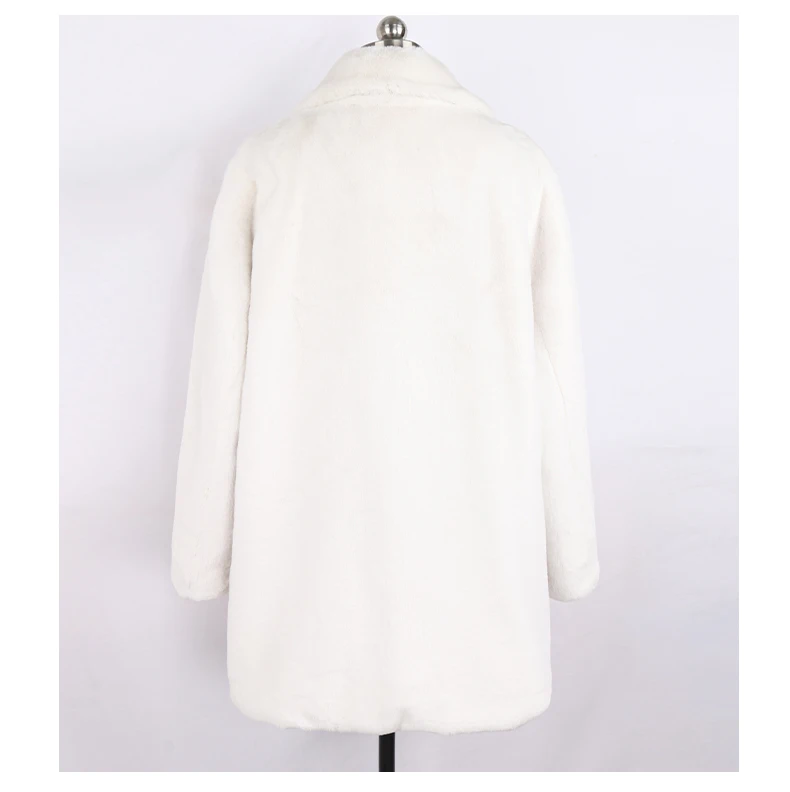 Lautaro Winter Warm White Faux Fur Coat Women Long Sleeve Lapel Double Breasted Luxury Elegant Fluffy Fake Rabbit Fur Blazers