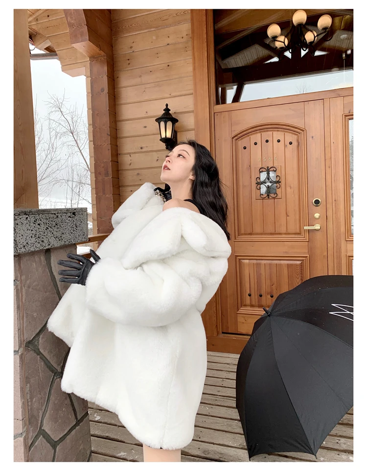 Lautaro Winter Warm White Faux Fur Coat Women Long Sleeve Lapel Double Breasted Luxury Elegant Fluffy Fake Rabbit Fur Blazers