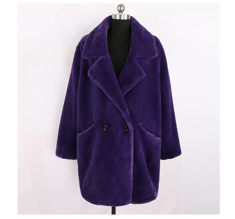 Lautaro Winter Warm White Faux Fur Coat Women Long Sleeve Lapel Double Breasted Luxury Elegant Fluffy Fake Rabbit Fur Blazers