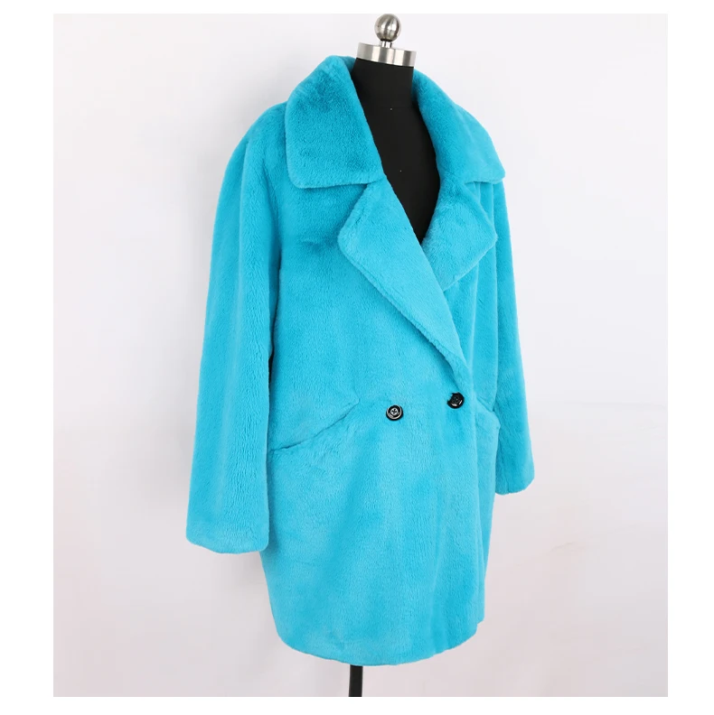 Lautaro Winter Warm White Faux Fur Coat Women Long Sleeve Lapel Double Breasted Luxury Elegant Fluffy Fake Rabbit Fur Blazers