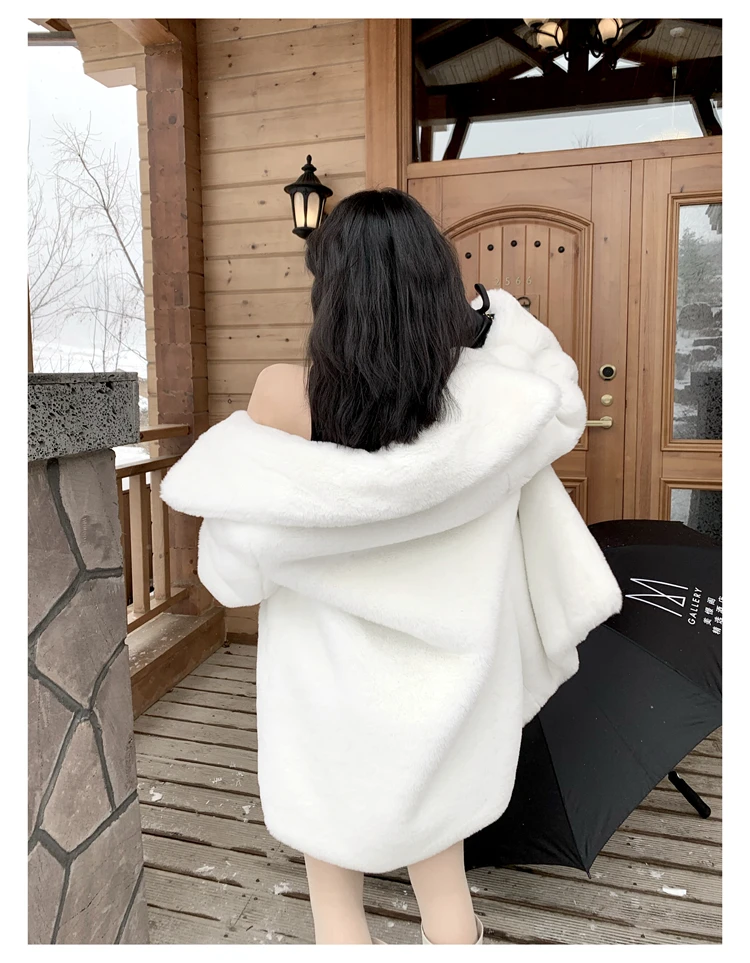 Lautaro Winter Warm White Faux Fur Coat Women Long Sleeve Lapel Double Breasted Luxury Elegant Fluffy Fake Rabbit Fur Blazers