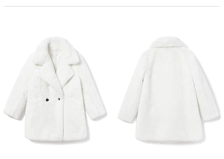 Lautaro Winter Warm White Faux Fur Coat Women Long Sleeve Lapel Double Breasted Luxury Elegant Fluffy Fake Rabbit Fur Blazers