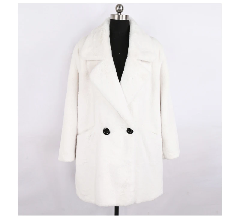 Lautaro Winter Warm White Faux Fur Coat Women Long Sleeve Lapel Double Breasted Luxury Elegant Fluffy Fake Rabbit Fur Blazers