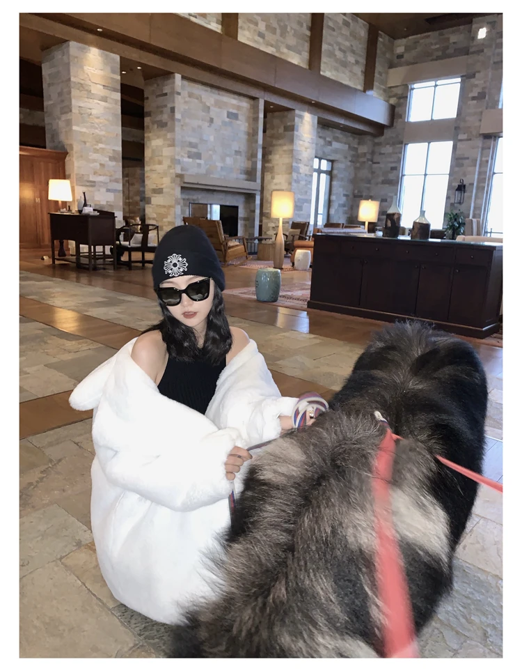 Lautaro Winter Warm White Faux Fur Coat Women Long Sleeve Lapel Double Breasted Luxury Elegant Fluffy Fake Rabbit Fur Blazers