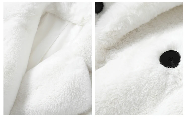 Lautaro Winter Warm White Faux Fur Coat Women Long Sleeve Lapel Double Breasted Luxury Elegant Fluffy Fake Rabbit Fur Blazers