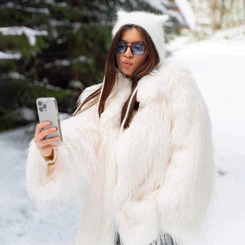 Neo Mint 2024 Winter Furry Faux Fur Coat Long Women Luxury Brand Tassels Fluffy Fur Jacket Female Streetwear Super Warm Overcoat