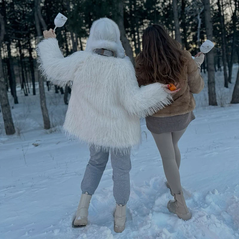 Neo Mint 2024 Winter Furry Faux Fur Coat Long Women Luxury Brand Tassels Fluffy Fur Jacket Female Streetwear Super Warm Overcoat