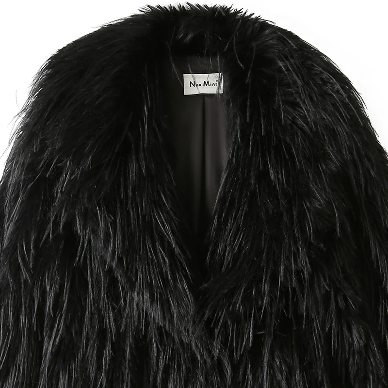 Neo Mint 2024 Winter Furry Faux Fur Coat Long Women Luxury Brand Tassels Fluffy Fur Jacket Female Streetwear Super Warm Overcoat