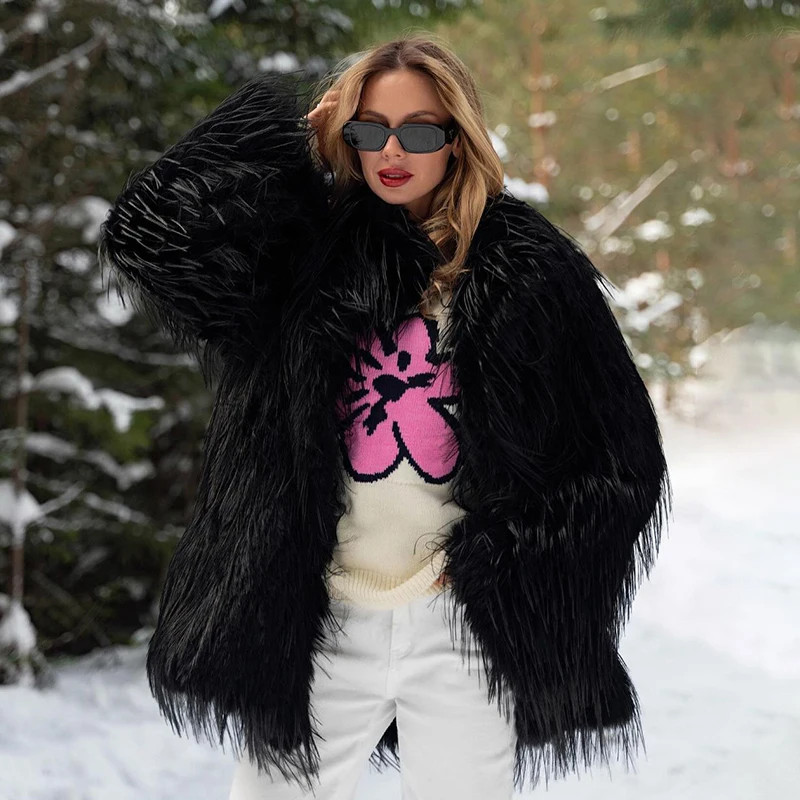 Neo Mint 2024 Winter Furry Faux Fur Coat Long Women Luxury Brand Tassels Fluffy Fur Jacket Female Streetwear Super Warm Overcoat