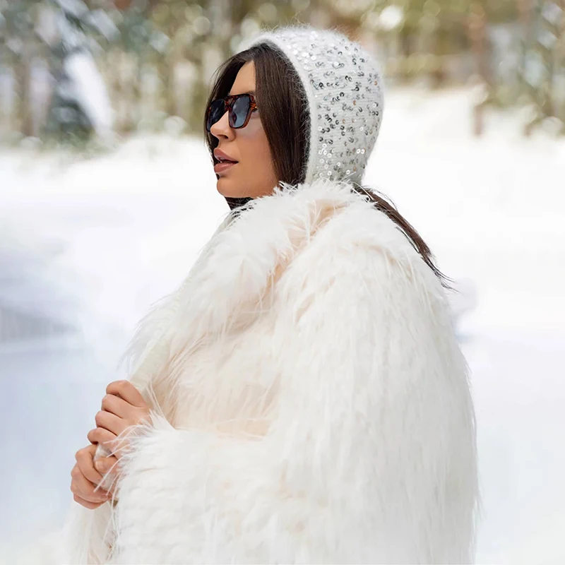 Neo Mint 2024 Winter Furry Faux Fur Coat Long Women Luxury Brand Tassels Fluffy Fur Jacket Female Streetwear Super Warm Overcoat