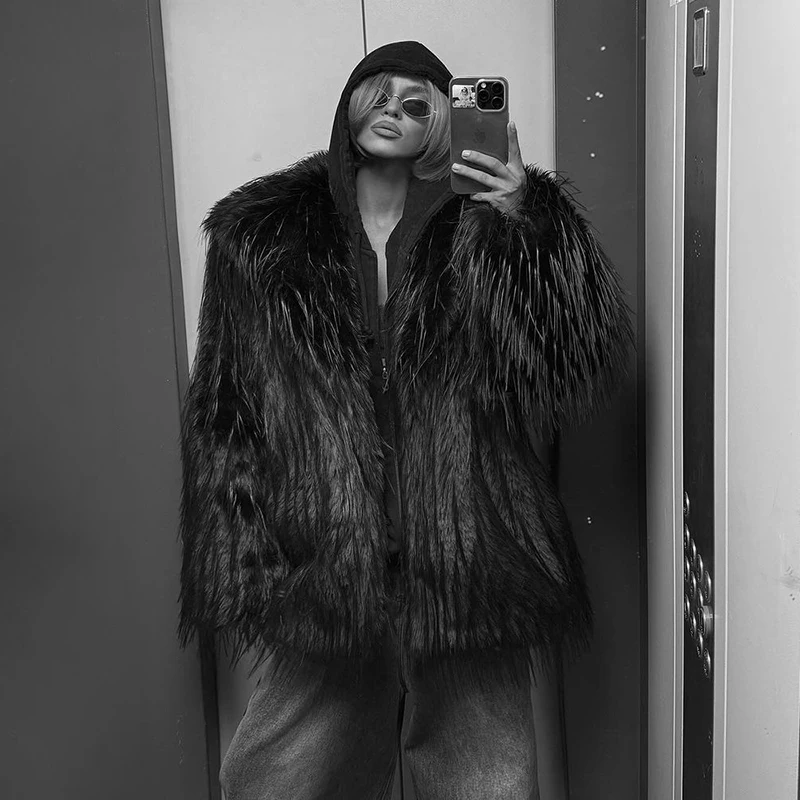 Neo Mint 2024 Winter Furry Faux Fur Coat Long Women Luxury Brand Tassels Fluffy Fur Jacket Female Streetwear Super Warm Overcoat