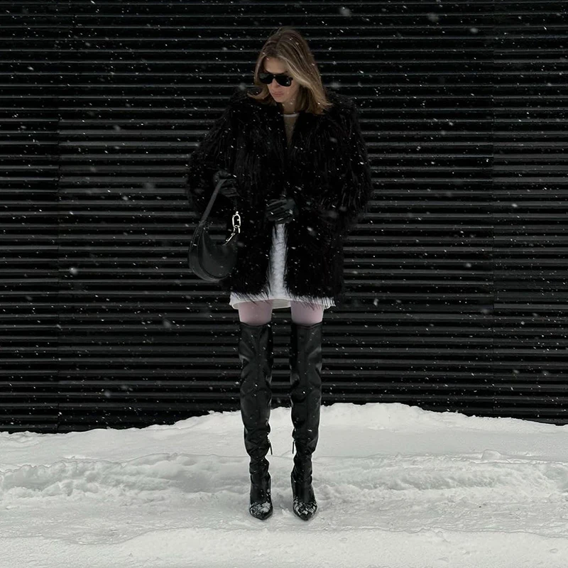 Neo Mint 2024 Winter Furry Faux Fur Coat Long Women Luxury Brand Tassels Fluffy Fur Jacket Female Streetwear Super Warm Overcoat