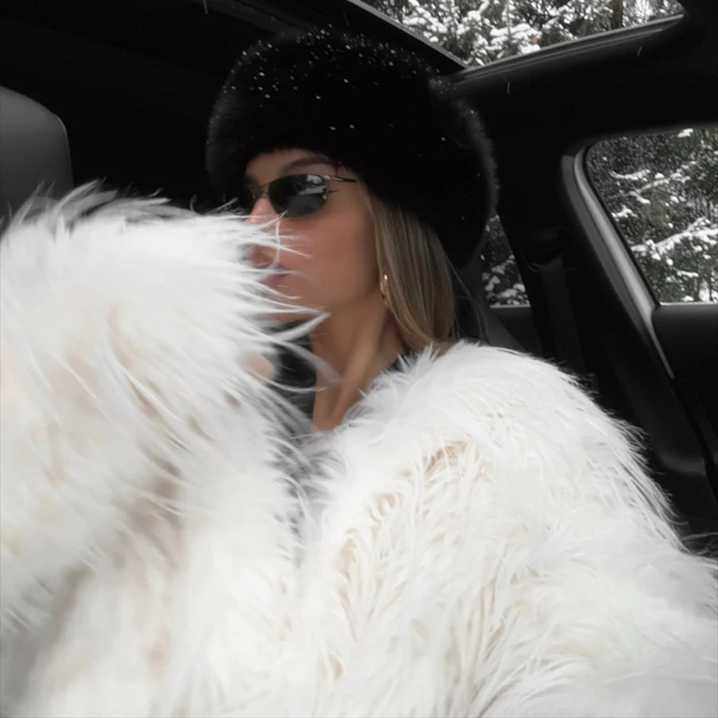 Neo Mint 2024 Winter Furry Faux Fur Coat Long Women Luxury Brand Tassels Fluffy Fur Jacket Female Streetwear Super Warm Overcoat