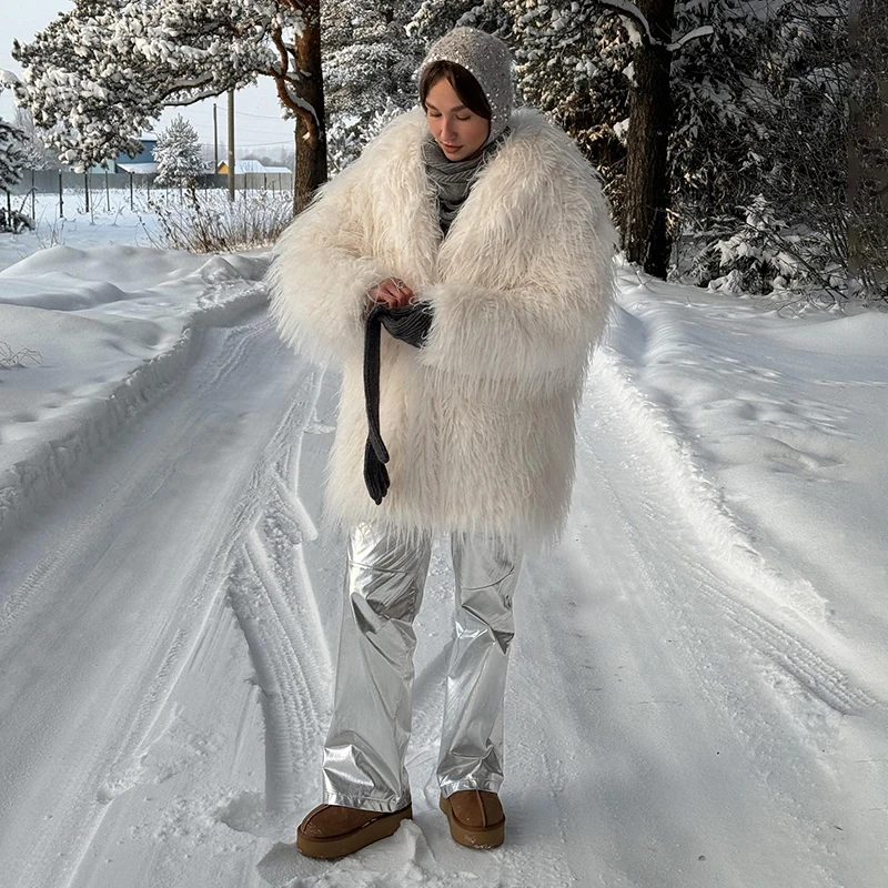 Neo Mint 2024 Winter Furry Faux Fur Coat Long Women Luxury Brand Tassels Fluffy Fur Jacket Female Streetwear Super Warm Overcoat