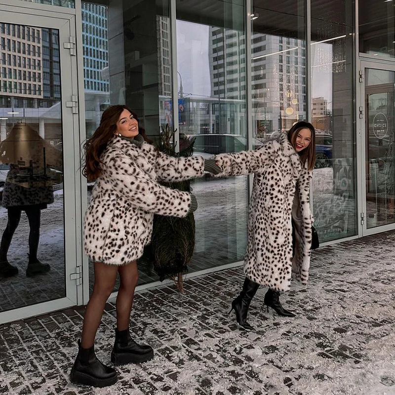 Neo Mint Exclusive Long Brown Leopard Fox Fur Coat Women Winter 2024 New Luxury Hot Brand Fashion Girls Faux Fur Jacket Overcoat