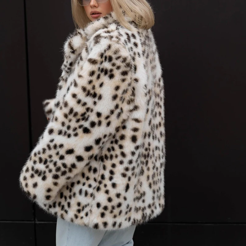 Neo Mint Exclusive Long Brown Leopard Fox Fur Coat Women Winter 2024 New Luxury Hot Brand Fashion Girls Faux Fur Jacket Overcoat