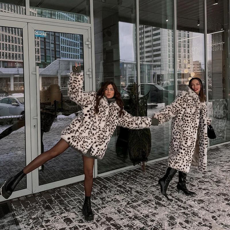 Neo Mint Exclusive Long Brown Leopard Fox Fur Coat Women Winter 2024 New Luxury Hot Brand Fashion Girls Faux Fur Jacket Overcoat