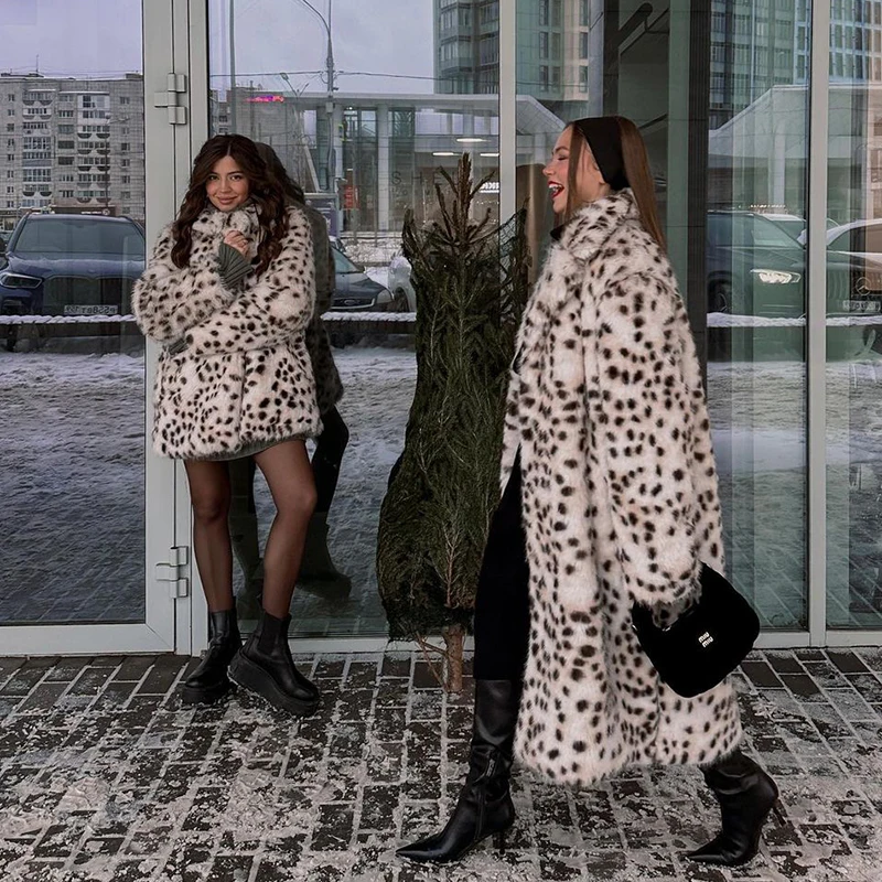 Neo Mint Exclusive Long Brown Leopard Fox Fur Coat Women Winter 2024 New Luxury Hot Brand Fashion Girls Faux Fur Jacket Overcoat