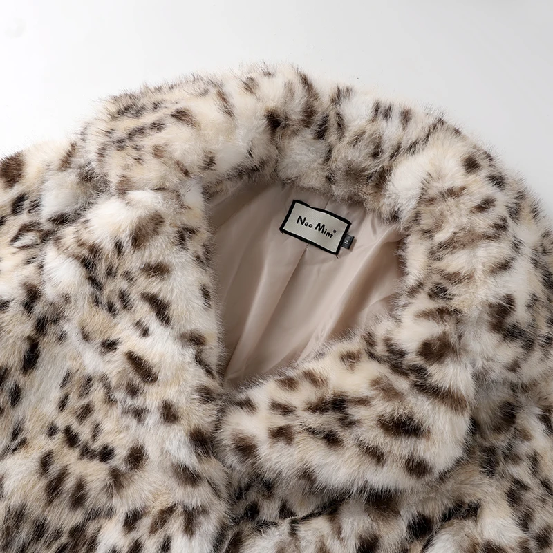 Neo Mint Exclusive Long Brown Leopard Fox Fur Coat Women Winter 2024 New Luxury Hot Brand Fashion Girls Faux Fur Jacket Overcoat