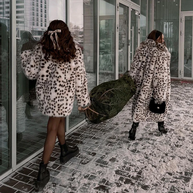 Neo Mint Exclusive Long Brown Leopard Fox Fur Coat Women Winter 2024 New Luxury Hot Brand Fashion Girls Faux Fur Jacket Overcoat