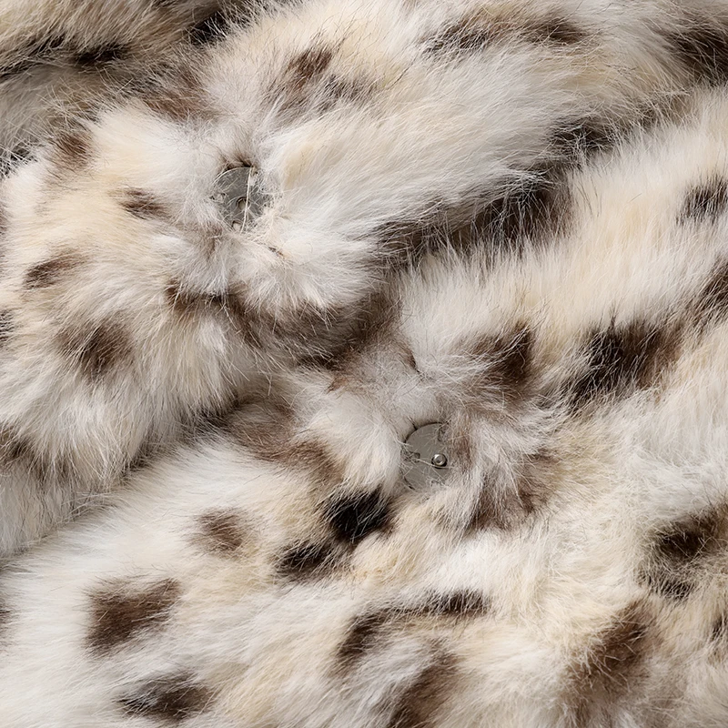 Neo Mint Exclusive Long Brown Leopard Fox Fur Coat Women Winter 2024 New Luxury Hot Brand Fashion Girls Faux Fur Jacket Overcoat
