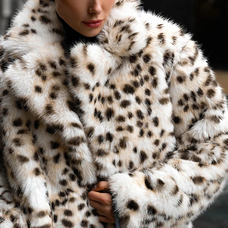 Neo Mint Exclusive Long Brown Leopard Fox Fur Coat Women Winter 2024 New Luxury Hot Brand Fashion Girls Faux Fur Jacket Overcoat