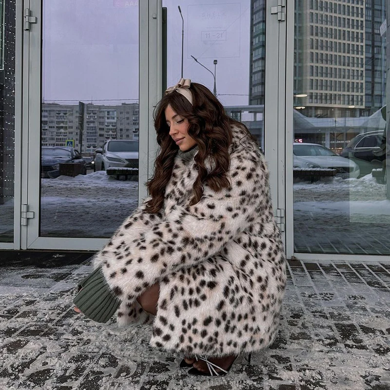 Neo Mint Exclusive Long Brown Leopard Fox Fur Coat Women Winter 2024 New Luxury Hot Brand Fashion Girls Faux Fur Jacket Overcoat