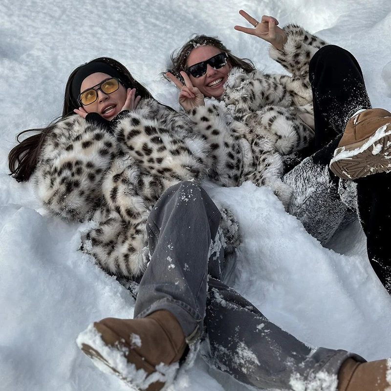 Neo Mint Exclusive Long Brown Leopard Fox Fur Coat Women Winter 2024 New Luxury Hot Brand Fashion Girls Faux Fur Jacket Overcoat