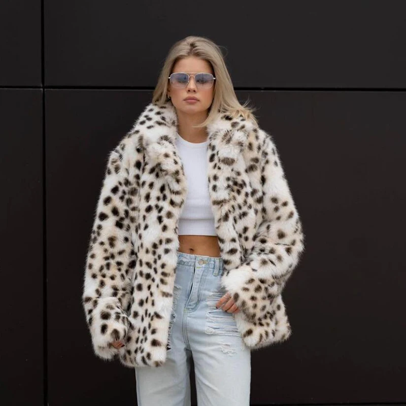 Neo Mint Exclusive Long Brown Leopard Fox Fur Coat Women Winter 2024 New Luxury Hot Brand Fashion Girls Faux Fur Jacket Overcoat