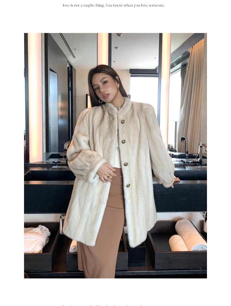 Lautaro Winter Brown Thick Warm Soft Faux Mink Fur Coat Women Long Sleeve Stand Collar Elegant Luxury Chic Fluffy Jacket 2023