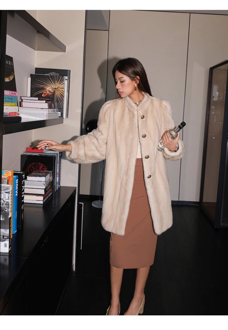 Lautaro Winter Brown Thick Warm Soft Faux Mink Fur Coat Women Long Sleeve Stand Collar Elegant Luxury Chic Fluffy Jacket 2023