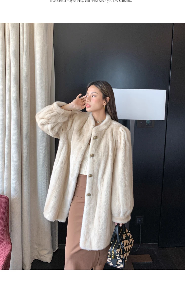 Lautaro Winter Brown Thick Warm Soft Faux Mink Fur Coat Women Long Sleeve Stand Collar Elegant Luxury Chic Fluffy Jacket 2023