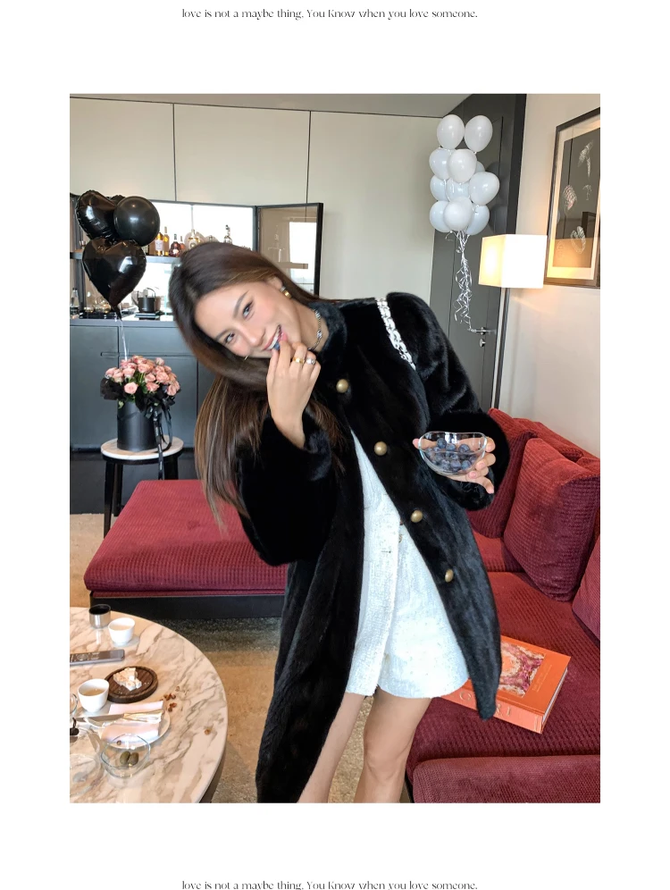 Lautaro Winter Brown Thick Warm Soft Faux Mink Fur Coat Women Long Sleeve Stand Collar Elegant Luxury Chic Fluffy Jacket 2023