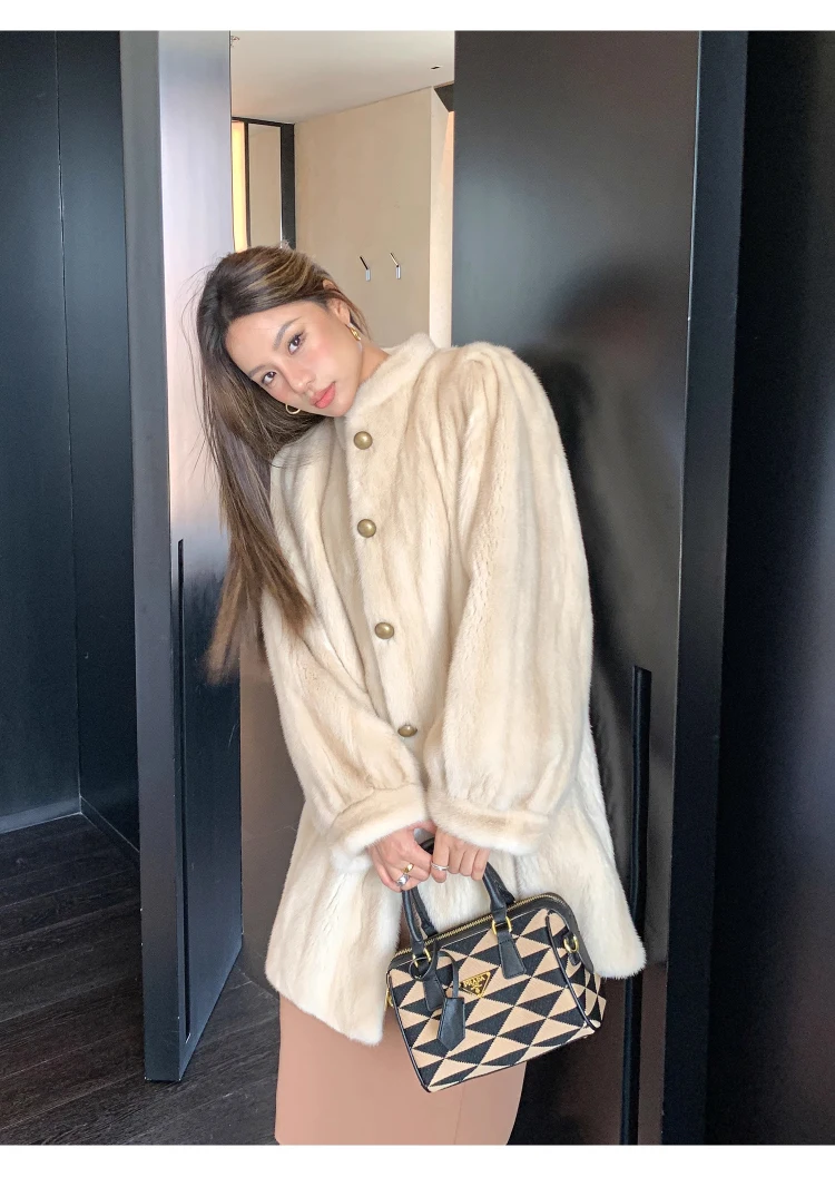 Lautaro Winter Brown Thick Warm Soft Faux Mink Fur Coat Women Long Sleeve Stand Collar Elegant Luxury Chic Fluffy Jacket 2023