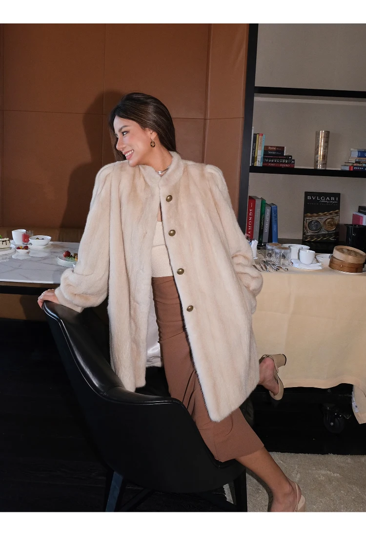 Lautaro Winter Brown Thick Warm Soft Faux Mink Fur Coat Women Long Sleeve Stand Collar Elegant Luxury Chic Fluffy Jacket 2023