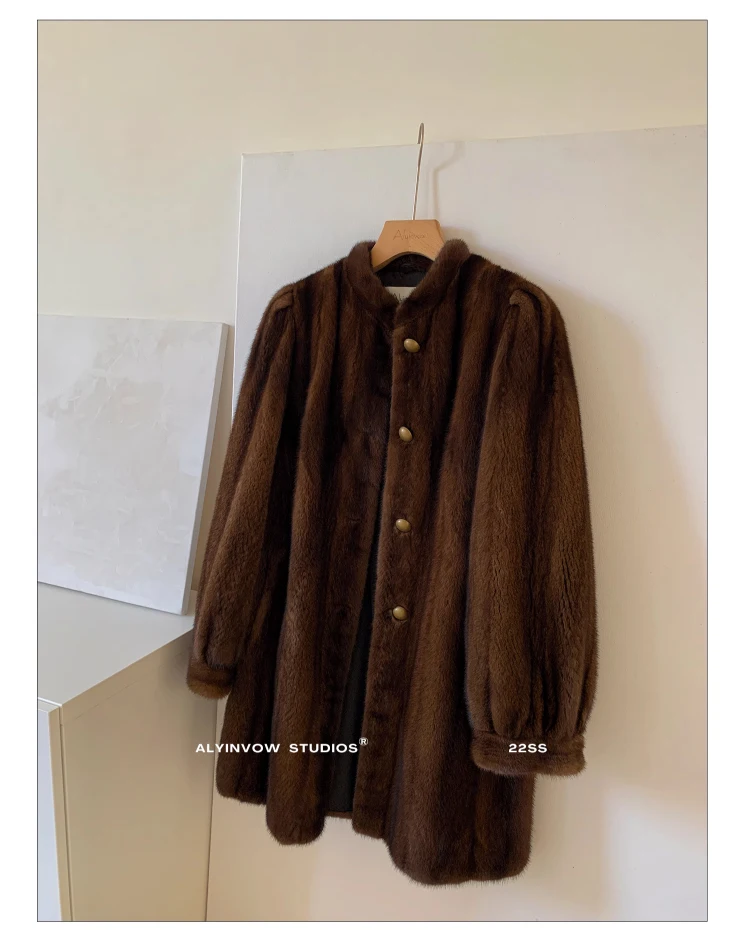 Lautaro Winter Brown Thick Warm Soft Faux Mink Fur Coat Women Long Sleeve Stand Collar Elegant Luxury Chic Fluffy Jacket 2023