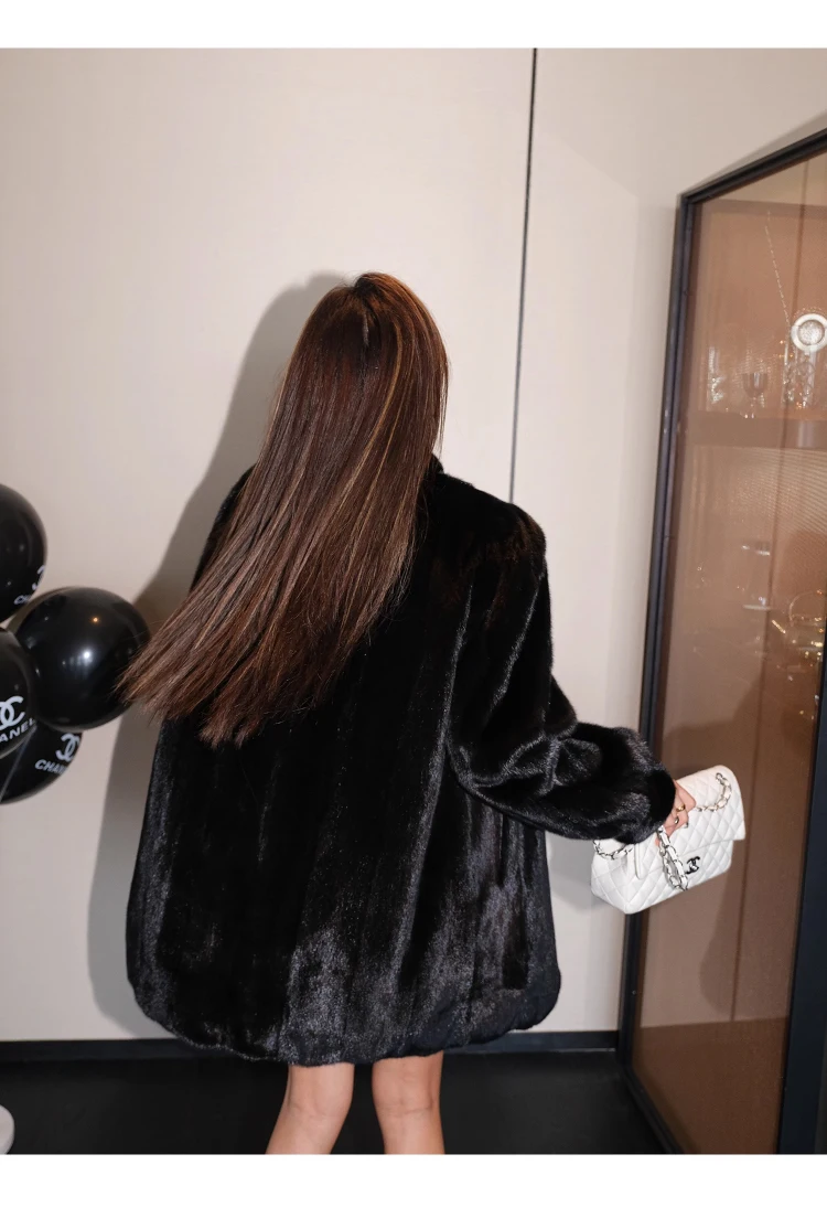 Lautaro Winter Brown Thick Warm Soft Faux Mink Fur Coat Women Long Sleeve Stand Collar Elegant Luxury Chic Fluffy Jacket 2023