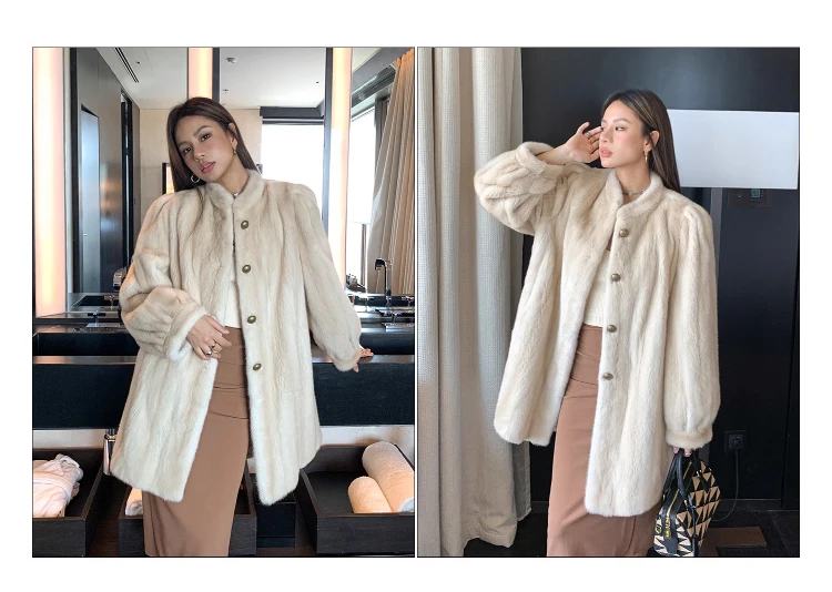 Lautaro Winter Brown Thick Warm Soft Faux Mink Fur Coat Women Long Sleeve Stand Collar Elegant Luxury Chic Fluffy Jacket 2023