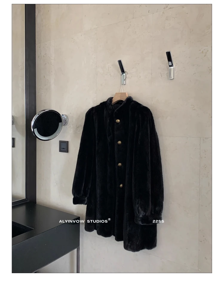 Lautaro Winter Brown Thick Warm Soft Faux Mink Fur Coat Women Long Sleeve Stand Collar Elegant Luxury Chic Fluffy Jacket 2023