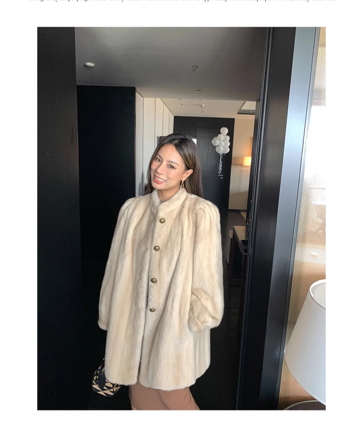 Lautaro Winter Brown Thick Warm Soft Faux Mink Fur Coat Women Long Sleeve Stand Collar Elegant Luxury Chic Fluffy Jacket 2023